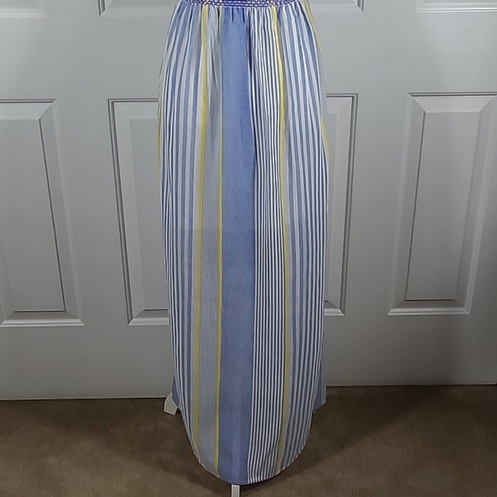 NWT Cotton Maxi Dress Sundress w/ Ruffle Straps Striped Blue Yellow & White - Picture 15 of 17
